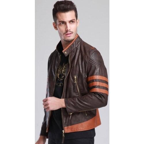 Mens leather jacket slim motorcycle coat men jackets stand collar clothes personalized jaqueta de couro street fashion brown