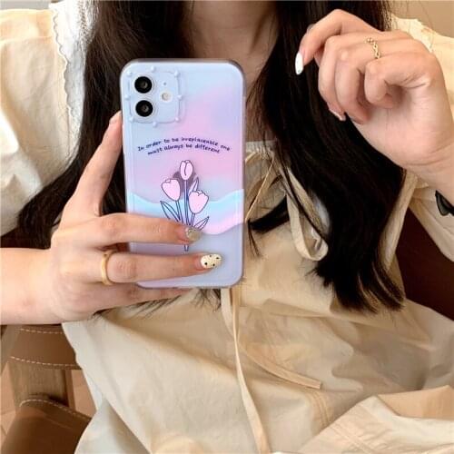 INS Pink Roses Flowers Silicone Phone Case for IPhone 11 12 Pro Max 8 7 Plus XR Xs Max 12Mini X SE 2020 Soft TPU Back Cover Capa