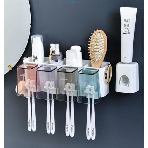 Toothbrush Holder Set Free Punching Brushing Cup Gargle Cup Squeeze Toothpaste Artifact Toothbrush Cup Wash Household Rack