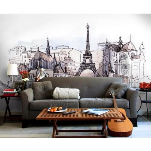 Bacal custom European hand-painted foreign tourism fashion stickers tower watercolor mural papier peint decor 3D wallpaper mural