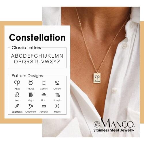 EManco Constellation Necklaces Celestial Keepsake Jewelry Virgo Leo Custom Name Lettering Birthday 316L Stainless Steel Necklace