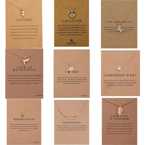 Dog Paw Bird Heart Bar Star Message Necklace For Women Girls Necklaces Card Female Statement Jewelry Girl Gift