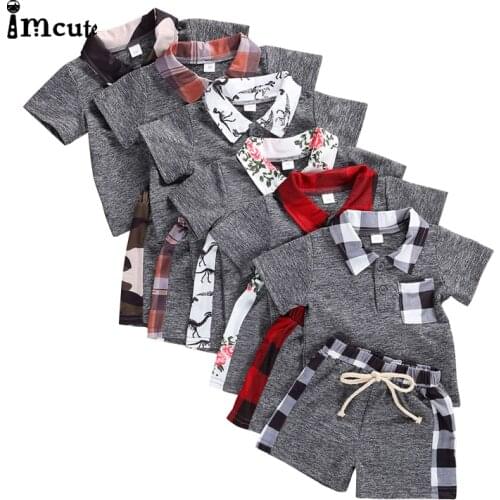 Imcute Baby Boy Clothing Set Casual Short Sleeve Shirt Top Drawstring Elastic Waist Shorts Set Kids Children Boy Suits 3M-3T
