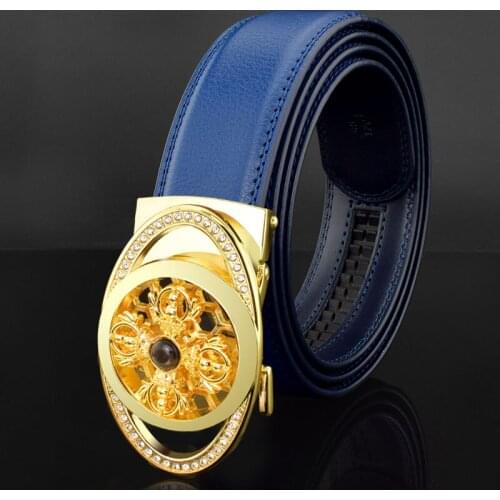 Luxury Genuine Leather Men Belt Jeans Rhinestone Metal Rotatable Belt Buckle High Quality Business Belt Male Waistband Belts New
