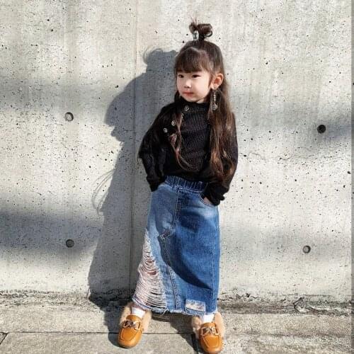 Girls Ripped Denim Skirt Japanese Split Half-length Skirt Toddler Girl Fall Clothes 2021 Tutu Skirt Women Skirt for Girls
