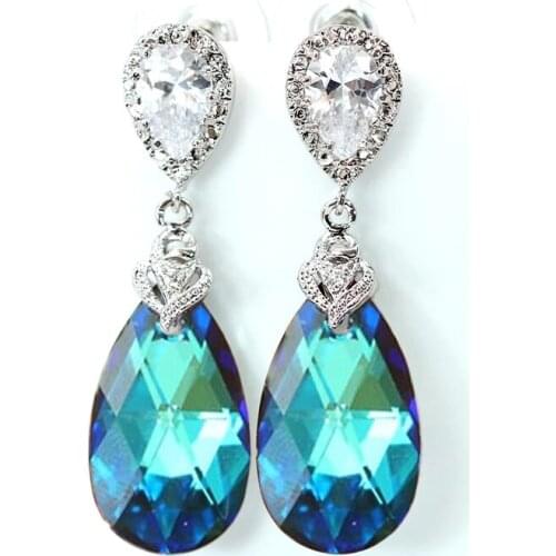 Huitan Aesthetic Womens Dangle Earrings with Water Drop Cubic Zirconia Wedding Engagement Party Temperament Female Earrings New