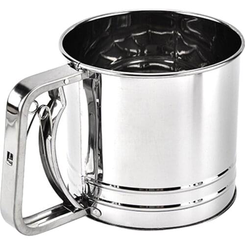 Stainless Steel Flour Sifter Hand Crank Double-Layer Hand-Pressed Flour Sieve Baking Tool Sifter Shaker Baking Kitchen Tool 66CY