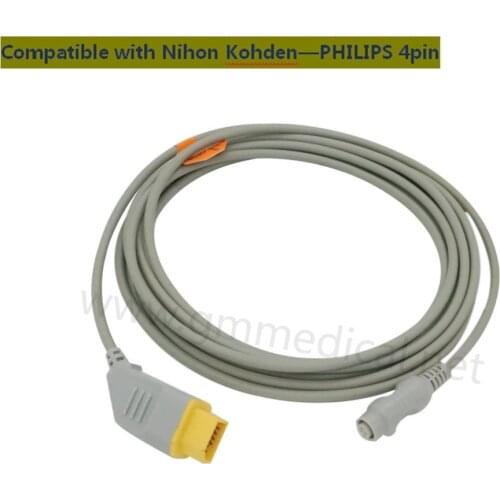 Nihon Kohden Compatible IBP/Invasive Blood Pressure Cable with PHILIPS Transducer Adapter,NK 14PIN->Round 4PIN