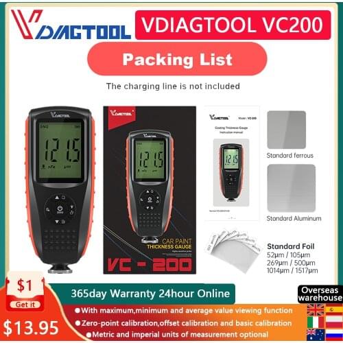 VDIAGTOOL VC200/VC300 Backlight Display Measuring Thickness Gauge Tester For Car Paint Tester Fe/nFe Car Film Thickness Meter