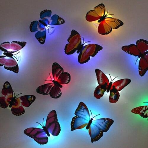 Creative Colorful Butterfly Led Night Light Beautiful 3D Wall Sticker Bedroom Decorative Wall Night Light Home Decoration Random