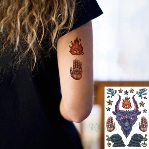 Waterproof Temporary Tattoo Sticker Fire Eyes Sheep Bird Star Eagle Key Flash Tatoo Fake Tatto Big Size Body Art for Men Women