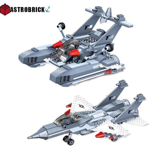 High-tech F-15 Fighter Building Blocks Military Series Air Force Aircraft Variable Air Cushion Landing Craft Bricks Model Toys