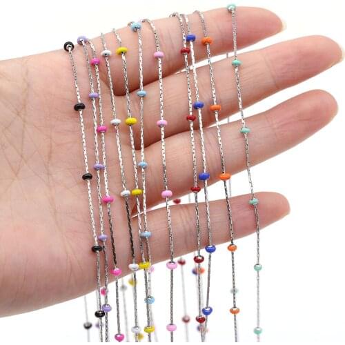 1 Meter Stainless Steel Chains Dripping Oil Beads Gold Wire Wrapped Beaded Chain For Jewelry Making DIY Necklaces