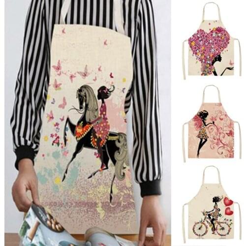 1PC NEW Cotton Linen Apron Printed Kitchen Aprons for Women Home Cooking Baking Waist Bib Pinafore 55x68cm