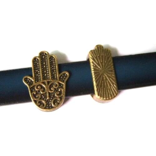 10pcs Antique Bronze Alloy 10mm Flat Palm Hand Slider Beads for 10x2mm Flat Leather Cord