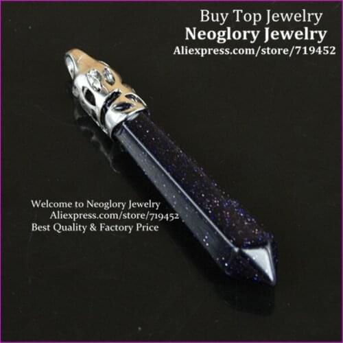 10PCS Natural Blue Sand Long Wand Pendulum Pendant prism Divination Point Healing Chakra Reiki Pendant Pendulum 60mmX10mm