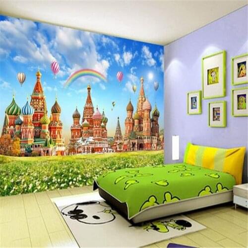 3D Custom Photo Wallpapers Cartoon Pattern Murals for Kids Flowers Wallpapers Castle Blue Sky for Living Room Children Room