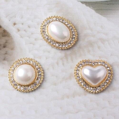 5 Pcs Rhinestone Pearl Flower Plate Diamond Button Jewelry Scarf For Hair Accessories Sewing Decorative Clothing Coat Buttons