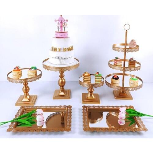 6Pcs GOLD Cake Stand Cupcake Tray Tools Gome Decoration Dessert Table Decorating Party Suppliers Wedding Display
