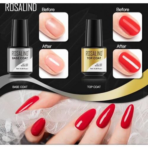 ROSALIND Base Top Coat Set Gel LacquerHybrid Nail Varnishes Soak Off Semi Permanent Nail Art For Manicure Long Lasting Gel