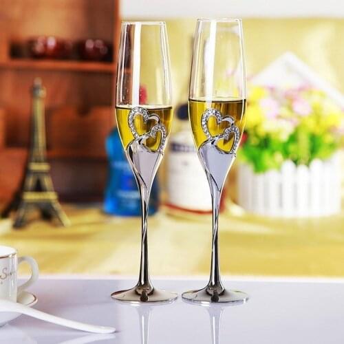 Heart Shape Wine Glass Wedding Champagne Glasses Lover Rhinestone Wedding Glass Crystal Goblet Banquet Wedding Decor