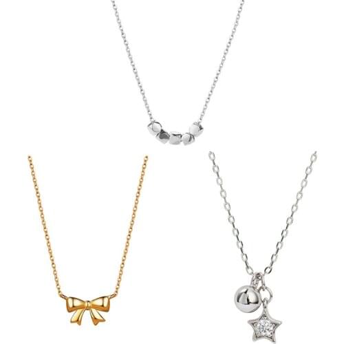 925 Sterling Silver Pin Beautiful Fashion Necklaces Such As Bowknot Geometric Square Star and Bead