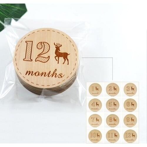 Baby Milestone Card Wooden Commemorate Infant Birth Monthly Recording Discs Newborn Shower DIY Gifts Photography Props
