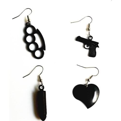 Harajuku 4pcs Cute Black Heart Dangle Earring Creative Paper Clip Drop Earrings Set Best Friend Jewelry Gifts for Women Girls