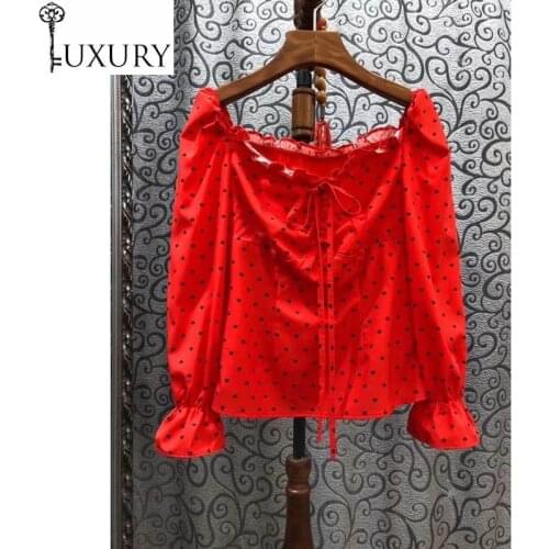 Quality Red 2020 High Summer Casual Women Off Shoulder Sweetheart Print Long Sleeve Tops Sexy Blouses Ladies