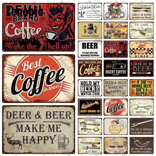 Coffee Metal Sign Painting Art Metal Poster Tin Signs Vintage Plaque Decorative Tin Plate Bar Pub Club Home Retro Wall Stickers