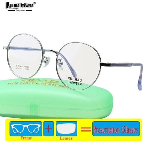 Unisex Round Prescription Glasses Retro Eyeglasses Frame Customize Resin Lenses Titanium Alloy Spectacles Frames 9812