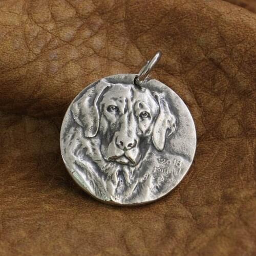 925 Sterling Silver Round Dog Pendant Fashion Punk Pendant TA227 Diameter 28mm