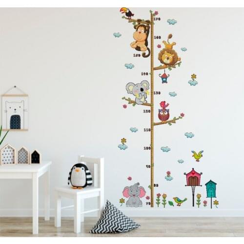 Cartoon Animal Height Ruler Meaure Wall Stickers for Kids Room Bedroom Cute Lion Monkey Elephant Growth Chart Ruler Wall Decals