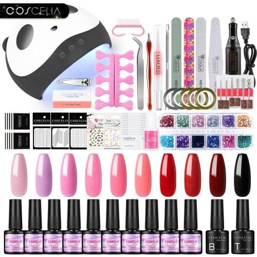 COSCELIA 7ML Manicure Set Finger UV LED Nail Lamp Gel Kit Tools For Manicure Set For Nail Art Semi-Permanent UV Varnish Tools