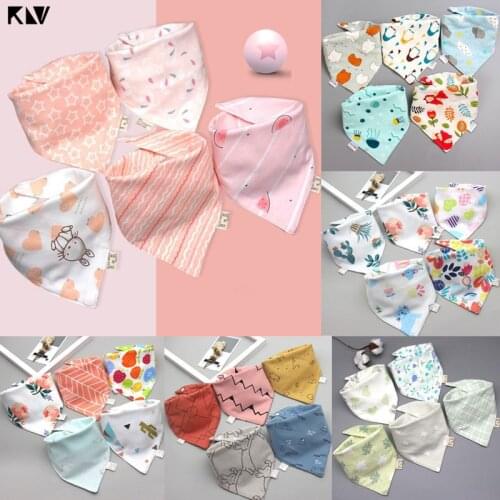 KLV 5 Pcs/Pack Cotton Cartoon Baby Feeding Bibs Safe Soft Infant Scarf Kid Towel Boys Girls Bandana Saliva Triangle Dribble Bib