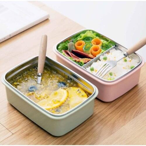 Stainless Steel Water Injection Insulation Lunch Box 1 Layer Portable Fruit Crisper Student Large Partition Thermos Lunch Box