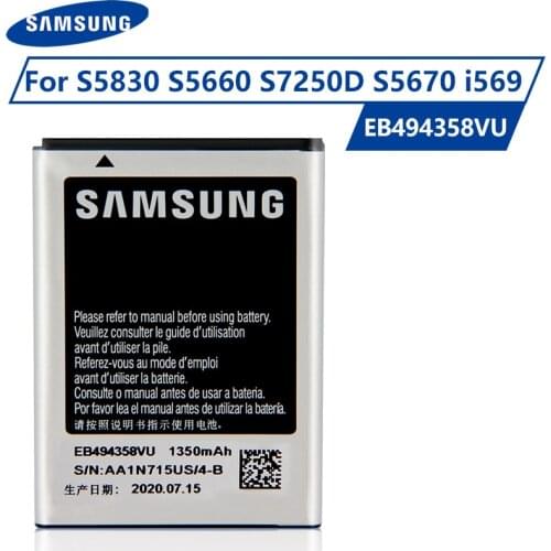Original Samsung Battery EB494358VU For Samsung Galaxy Ace S5830 S5660 S7250D S5670 i569 Genuine Phone Batteries 1350mAh