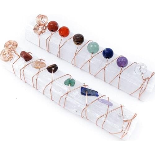 7 Chakra Reiki Healing Crystal Brass Wire Wraped Raw Selenite Stick for Yoga Meditation Balancing Genuine Stone