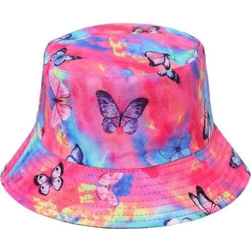 Tie dye Butterfly Double-Sided Print Bucket Hats Casual Outdoor Panama Cap Unisex Sun Shade Fisherman Caps Harajuku Foldable Cap