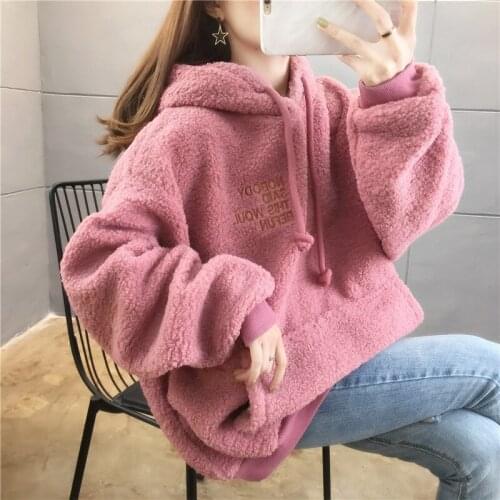 Harajuku Pullover Hoodie Letters Embroidered Oversized Sweatshirts Womens Winter Warm Hooded Hoodies Friends Hoodies for Women