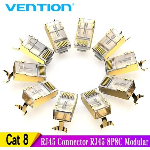 Vention RJ45 Connector Cat8 RJ45 8P8C Modular Ethernet Cable Cat 8 FTP Head Plug Gold Plated RJ45 Crimp Network Connerctor Cat8