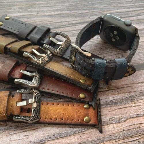 Retro Real Leather Bracelet Belt For Apple Watch Band 38mm 40mm 42mm 44mm Wristband iWatch Series 1 2 3 4 5 Strap Watchband