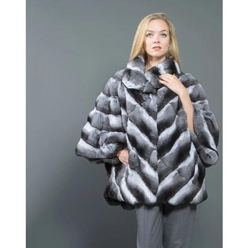 FURSARCAR Luxury Natural Rex Rabbit Fur Coat Flare Sleeve Women Rabbit Fur Jacket Winter Fashion Warm Thick Coat with Fur Collar