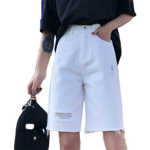 Denim Shorts White Shorts Women High Waist Large Size Womens Shorts Summer Wide Cycling Streetwear Ripped Jeans Summer 2021