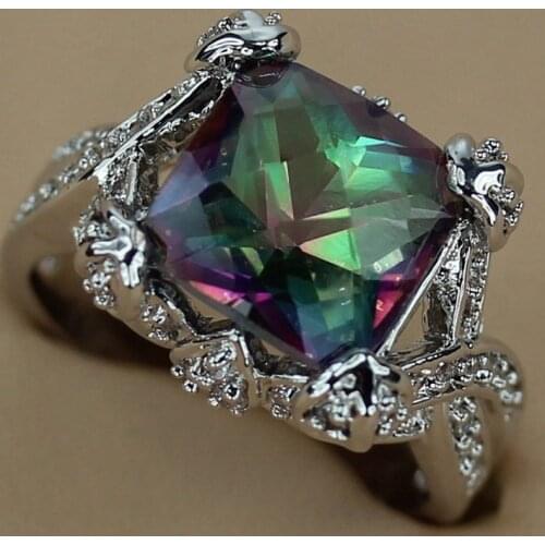 SHUNXUNZE Classic Engagement Wedding rings jewelry for women accessories Rainbow Mystic stone Rhodium Plated R3288 size 6 7 8 9