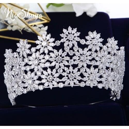 NiuShuya Luxury Cubic Zirconia Royal Princess Flower Wedding Bridal Tiaras and Crowns CZ Pageant Headpieces Jewelries