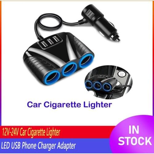 LED USB 12V-24V Car Cigarette Lighter Socket Splitter Plug Phone Charger Adapter Voltage Car Cigarette Lighter Extension Cable