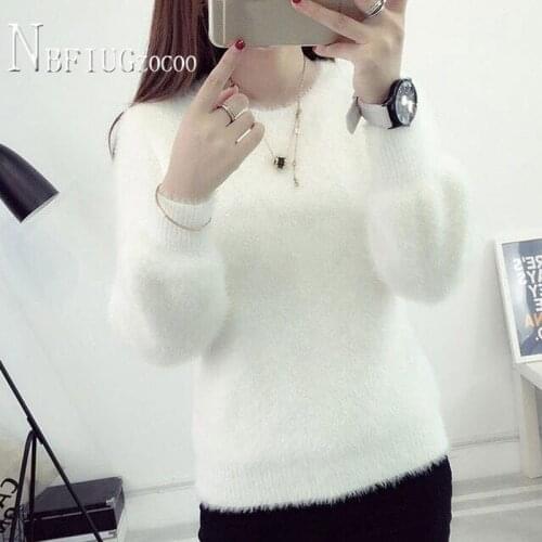 2020 Imitation Mink Hair Korean Women Sweater Solid Color Pullover Loose Thick Female Sweaters