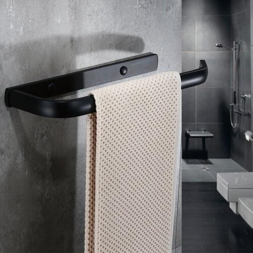 Solid Space Aluminum Black Towel Bar Single Towel Rack Bathroom Matte Black Wall Mounted Towel Holder 30cm