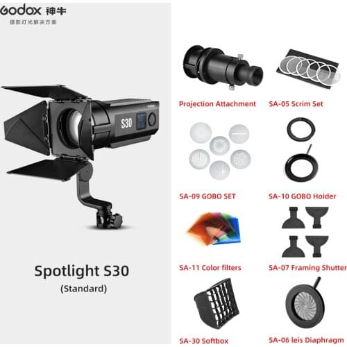 Instock Godox S30 30W Adjustable LED Video Light Studio Photography Continuous Light With Barn Door for Professional Photography